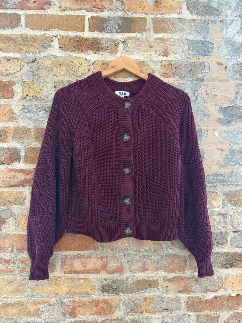 525 America Wine Burgundy Chunky Button-Up Cardigan